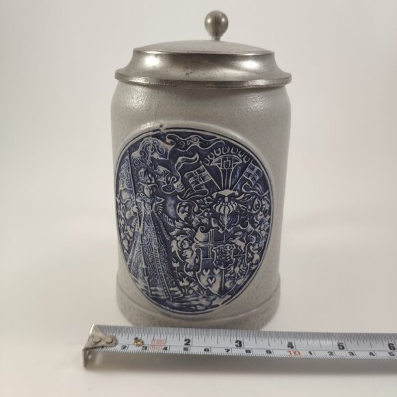 Gerz Salt Glaze Stein Relief Embossed Pottery with Pewter Lid Vtg W.Germany 6.5" - Picture 12 of 13